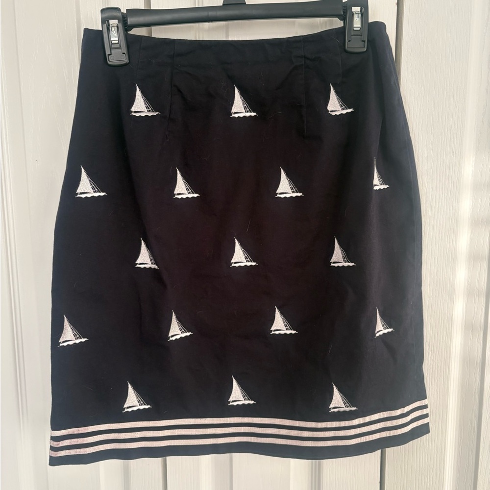 Talbots Navy Mini Skirt with White Sailboat Pattern